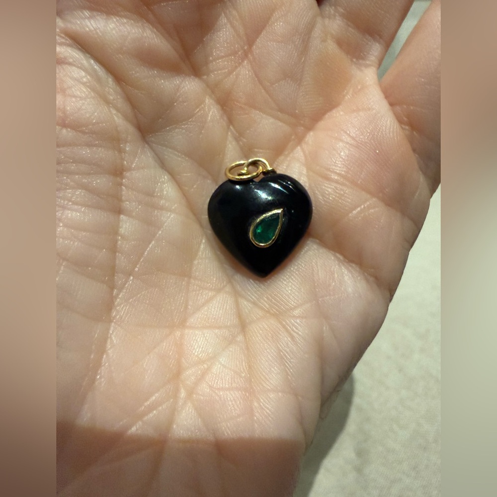 Black oynx and emerald teardrop heart, with 14k yg bail